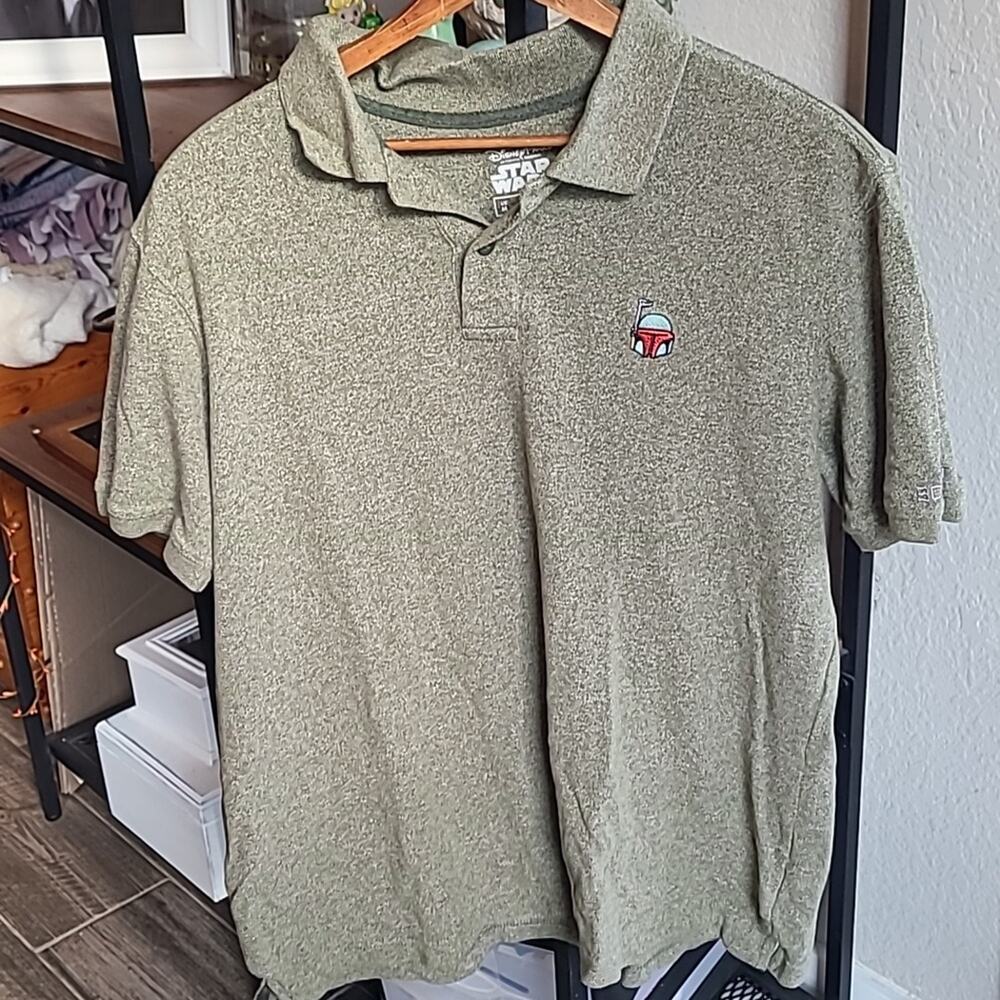 Men's STAR WARS Top Polo‎ Size LARGE Boba Fett Green Embroidered
